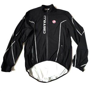 Castelli Mens XXL Vented Reflective Windbreaker Black Silver Cycling Zip Jacket